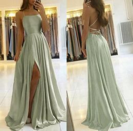 Evening Gowns Off the Shoulder Satin Long Prom Dresses with Leg Slit Vneck Floor Length Arabic robe de soiree9571251