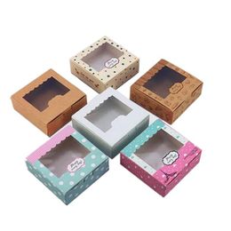 Gift Wrap 3 Sizes 20pcs Kraft Paper Box For Cake Macaron With Window Cookies Packaging Wedding