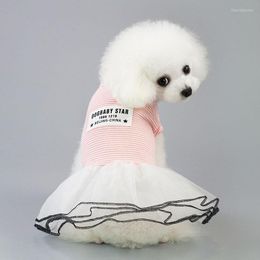 Dog Apparel Pet Clothes Fashion Korean Style Cat Small Dresses Summer Puppy Princess Dress With Cotton Striped Shirt T-shirt