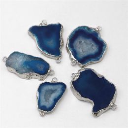 Pendant Necklaces Natural Stones Blue Agates Druzy Slice Pendants Charms Connectors Irregular Raw For DIY Men Jewelry Making Wholesale 5PCS