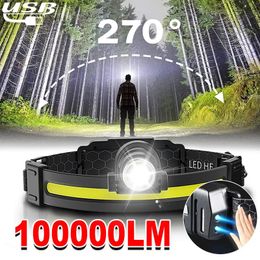 Headlamps High power LED headlights 7mode XPECOB sensor flashlight 18650 batteries for fishing and hunting 231117