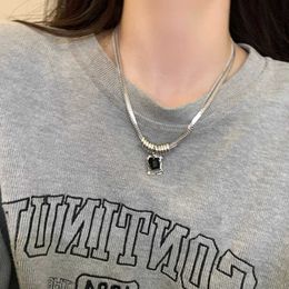 Pendant Necklaces Hiphop Square Zircon Doublelayer Sweater Necklace for Women Egirls Y2K Fashion Korean Style Jewellery Individual New Party Gift Z0417