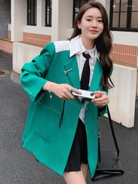 Women's Suits SuperAen Women Suit Jacket 2023 Fashion Korean Style Oversize Green Khaki OL Blazer And Jackets