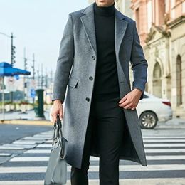 Mens Wool Blends British Style Woolen Coat Fall Casual Lapel Single Breasted Youth Overcoat Midlength Slim Long Sleeve Jacket 231118