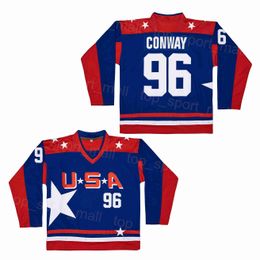 College Hockey US 96 Charlie Conway Jersey Mighty Team Color Blue Embroidery And Sewing Breathable University Vintage For Sport Fans Breathable Pure Cotton Retro