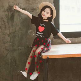 Summer Children's Clothing Cotton Heart Shirts and Skirts 2pcs School Clothes Sets for Girls 7 9 11 Years