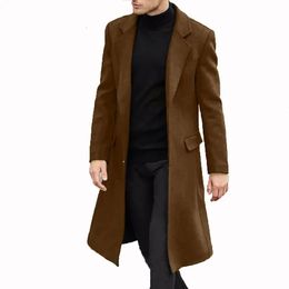 Mens Wool Blends Windbreaker Coat Long Lapel Collar Single Breasted Overcoat Jacket Cardigan Outwear Trench Formal 231118