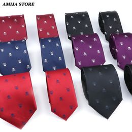 Neck Ties 2 Sizes Skull For Men Cosplay Costum Slim Polyester Necktie Suit Male Neckwear Fashion Man Tie Wedding Halloween Party 230418