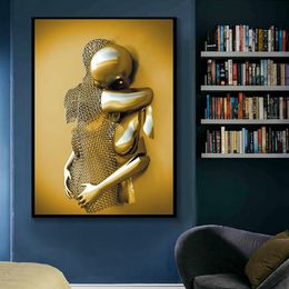 Modern Metal Figure Statue Art Canvas Painting Abstract Love Art Poster and Prints Wall Pictures for Living Room Home Decoration