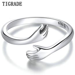 Wedding Rings Tigrade Solid 925 Sterling Silver Arm Hug Open Rings for Women Men Gift Sterling Silver Ring Resizable Simple Fashion Jewelry231118