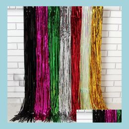 Party Decoration Laser Waterfall Shimmer Curtain Backdrop Metallic Tassel Bling Curtains Birthday Christmas Decor 200Cm 245C Dhbzm