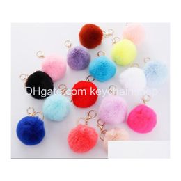 Keychains Lanyards 37 Colors 8Cm Imitate Rabbit Fur Ball Keychain Pom Car Handbag Fluffy Faux Key Ring Drop Delivery Fashion Access Dhlyn