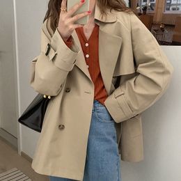 Women's Jackets DAYIFUN Short Trench Coat Women Korean Fashion Tunic Jacket Casual Female Blouses Lapel Straight Windbreaker Office Lady Tops 230418