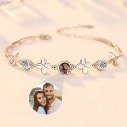 Chain s925 Leaf Bracelet Personalised Projection Po Bracelet Pendant Bracelet-Projection -Memorial Custom Image Jewellery Women Gift231118