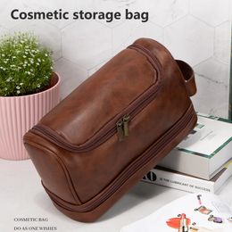 Cosmetic Bags Cases PU Leather Toiletry Bag Large Capacity Travel Organizer Bag with Hanging Hook Bathroom Shaving Bags 231118