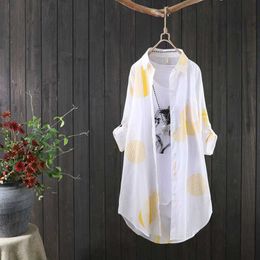 Sunscreen clothing Casual Women's Shirt Medium Long Chiffon Print Top Big Dot Light Falling Shirts Coat Sunscreen Clothing Blouses Women 2022 P230418