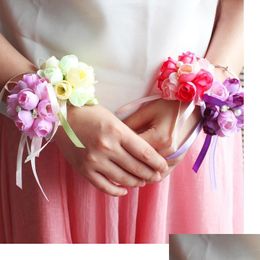 Other Event Party Supplies 5 Colours Artificial Rose Bride Wrist Flowers Bridesmaid Sisters Hand For Decoration Bridal Prom Dhtqv