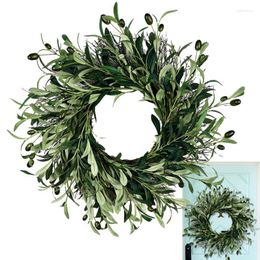 Decorative Flowers Peace Artificial Garland 45cm Olive Leaf Wreath Ornaments Green Branch Wedding Home Door Holiday Ring Decoration