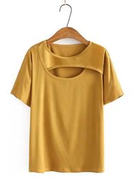 Women's T-Shirt Plus Size Women Clothing Short Sleeve T-Shirt Crew Neck Asymmetrical Cutout Chest Knitted Cotton Summer Tops Large Size T-Shirt 230418