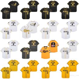 Moive Baseball The Bad News Bears Jersey 12 Tanner Boyle 3 Kelly Leak Pinstripe Black White Yellow Team Colour Breathable Pullover Cool Base Cooperstown Retire