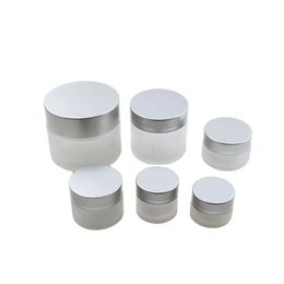 5g 10g 15g 20g 30g 50g Frosted Glass Cosmetic Jar Empty Face Cream Lip Balm Storage Container Refillable Sample Bottle with Silver Lids BJ