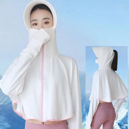 Women's Jackets Women Summer Ice Silk Long Sleeve Sun Protection Jacket Zip Up Hoodie Coat Lightweight Hiking Shawl Cape Cropped