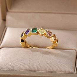 Band Rings Colorful Cube Zircon Rings for Women Romantic Stainless Steel Finger Ring 2022 Trend Koeran Fashion Couple Jewerly anillos mujer AA230417