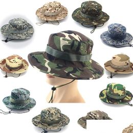 Wide Brim Hats Camouflage Bucket Hat Outdoor Protection Mountaineering Fishing Cap Sun Summer Breathable With Tightening Rop Dhgarden Dh1N4