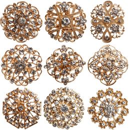 Plated Meta Rhinestone Crystal Gold Flower Brooches Pins For Wedding Bouquet Brooch Pin For Bridal Party Bags Clothes Gift Box Fashion JewelryBrooches