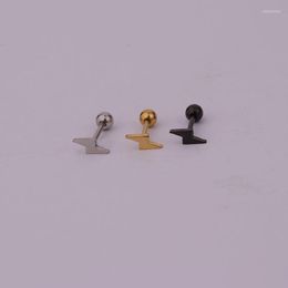 Stud Earrings Simple Trendy Stainless Steel Flash Shape Ear Cartilage Earring For Women Men Punk Gold Color Black Cuff Jewelry