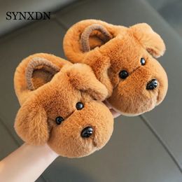 Slipper Winter Warm Kids Slippers Boy and Girls Indoor Non-slip Cotton Shoes Animal Dog Cartoon Slides Children's Cotton Slippers 231117