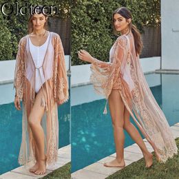 Sunscreen clothing New Fashion Hot Selling Beach Cover-up in Europe and America Pink Lace Holiday Cardigan Sunscreen Bikini Coverup Swimwear Coat P230418