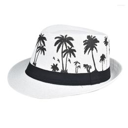 Berets Summer Sweet Breathable Sunscreen Sun Hat Fedora Men Women Straw Beach UV Protection Coconut Tree Holiday Outdoor Accessory