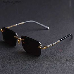 Sunglasses Zerosun Stone Glass Sunglasses Male Rimless Sun Glasses for Men Natural Minerals Crystal Glass Brown UV400 Heavy High Quality Q231120