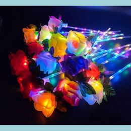 Party Favour Led Light Up Bouquet Flowers Flashing Glowing Rose Wand Sticks Deocr Valentines Day Memorial Gift Drop Delivery Dhoac