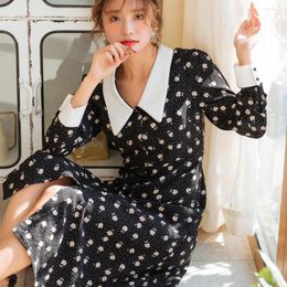 Casual Dresses Spring Dress Women 2023 Fashion Vintage Chiffon Black White Floral Long Sleeve A-line Mid-long Ladies