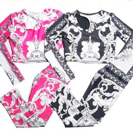 Designer Yoga Long Sleeve Tops Printed High Stretch Slim Fit Yoga Pants Women Gym Exercise Yoga Suit