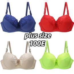 Sutiã de sutiã de copo cheio de sutiãs plus size de roupas íntimas grandes e sem fio renda sem fio bordado sutiã feminina grande lingerie vermelha com anel de aço P230417