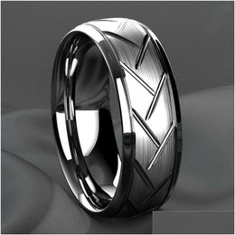 Band Rings Fashion Black Stainless Steel Rings Groove Mti Faceted Ring For Men Women Engagement Anniversary Drop Delivery Jew Dhgarden Otntt