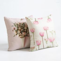 Pillow Nordic Christmas Pink White Rose Floral Cover Flower Linen Plant Case Home Decorative Throw Pillows