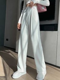 Women's Pants Capris Casual High Waist Loose Wide Leg Pants Women Spring Summer Female Floor-Length White Ladies Long Trousers 3XL 4XL 5XL 230418