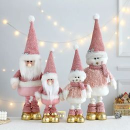 Christmas Decorations Christmas Doll Pink Stretchable Santa Claus Snowman Long Legs Standing Dolls Toy Xmas Decoration Ornament Kids Gift 2024 Navidad 231117