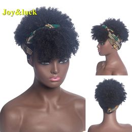 Synthetic Wigs Headband Wig Short Afro Kinky Curly Hair For Black Women Fluffy Curls band African Turban Wrap 230417