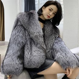 Women's Fur Faux Fur Women's fur coat short style fashion imitation fox hair whole fur coat autumn winter casual lady jacket 231117