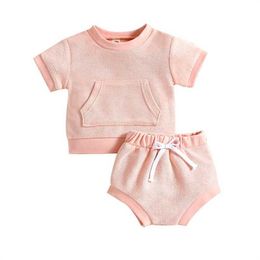 Clothing Sets Baby Girl Two-Piece Outfits Sleeve Round Neck Tee Shirt and Drawstring Closure Triangle Short Pants P230418