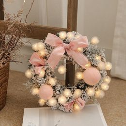 Decorative Flowers & Wreaths 30CM Christmas Artificial Rattan Flower Door Hanging Wreath With String Light Wall Decoration For Home Festival
