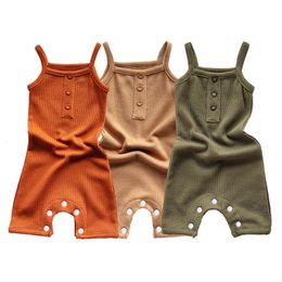 Rompers Baby Waffle Rompers Summer Cotton born Bodysuits Baby Boys Girls Sleeveless Jumpsuits Infant Clothing 0-18 Months 230418