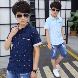 Kids Shirts Age 413 Years Summer Toddler Teenage Dot School Boy Clothing Kids Boys Shirts Children Short Sleeve Clothes Tops 230417