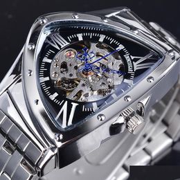 Wristwatches Duncougar Triangle Skeleton Dial Matic Watch Black Sier Stainless Steel Waterproof Mechanical Top Brand Men Dro Dhgarden Otqsj