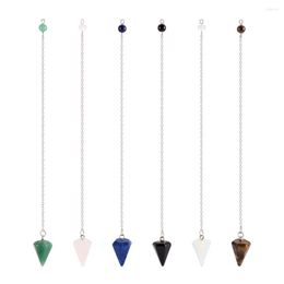 Pendant Necklaces 6Pcs 6 Style Natural & Synthetic Dowsing Pendulum Pendants With Platinum Tone Iron Chains For Necklace DIY Jewellery